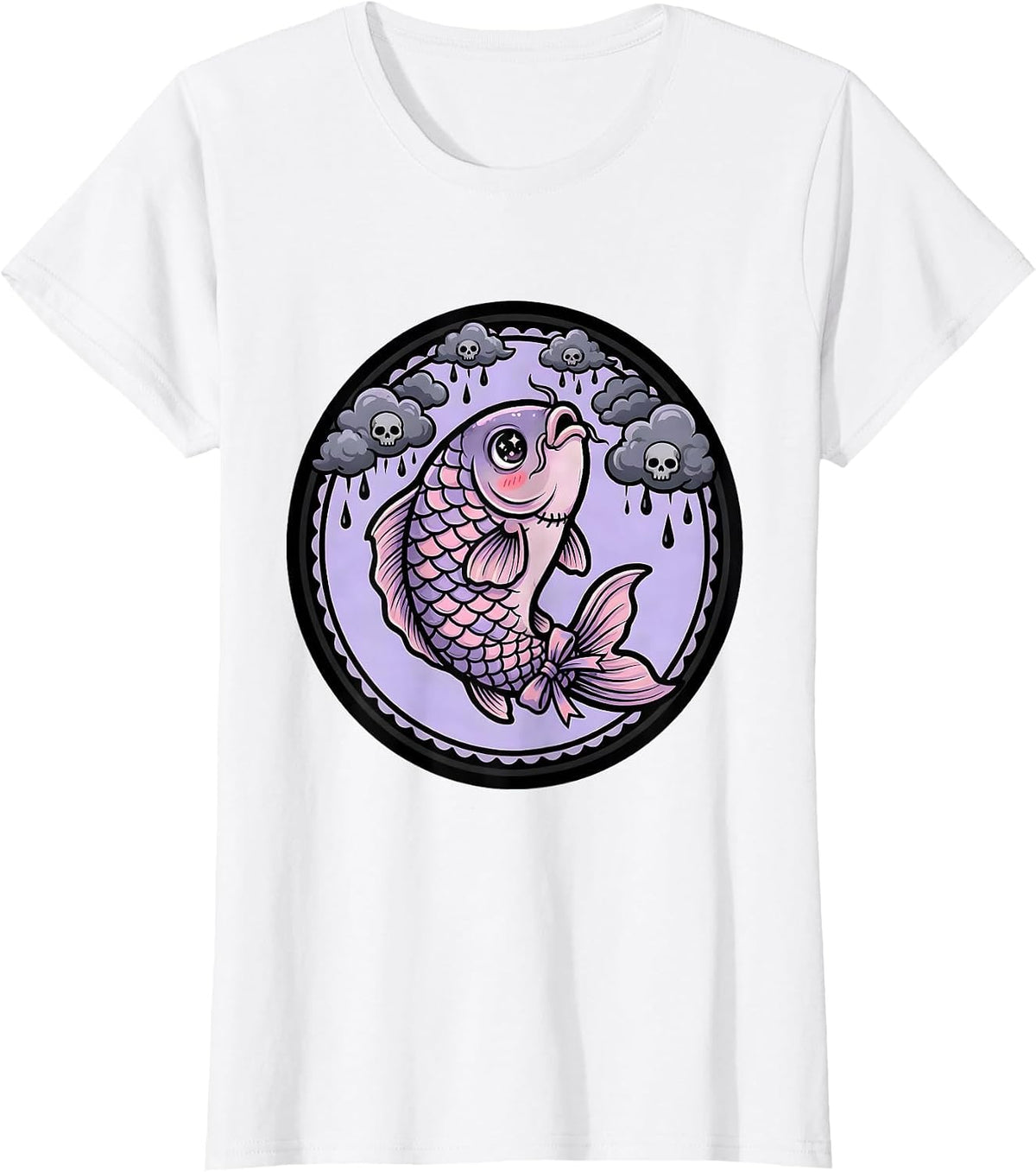 Women's Giant Koi Fish Leaping Through Storm Clouds Anime T-Shirt - White