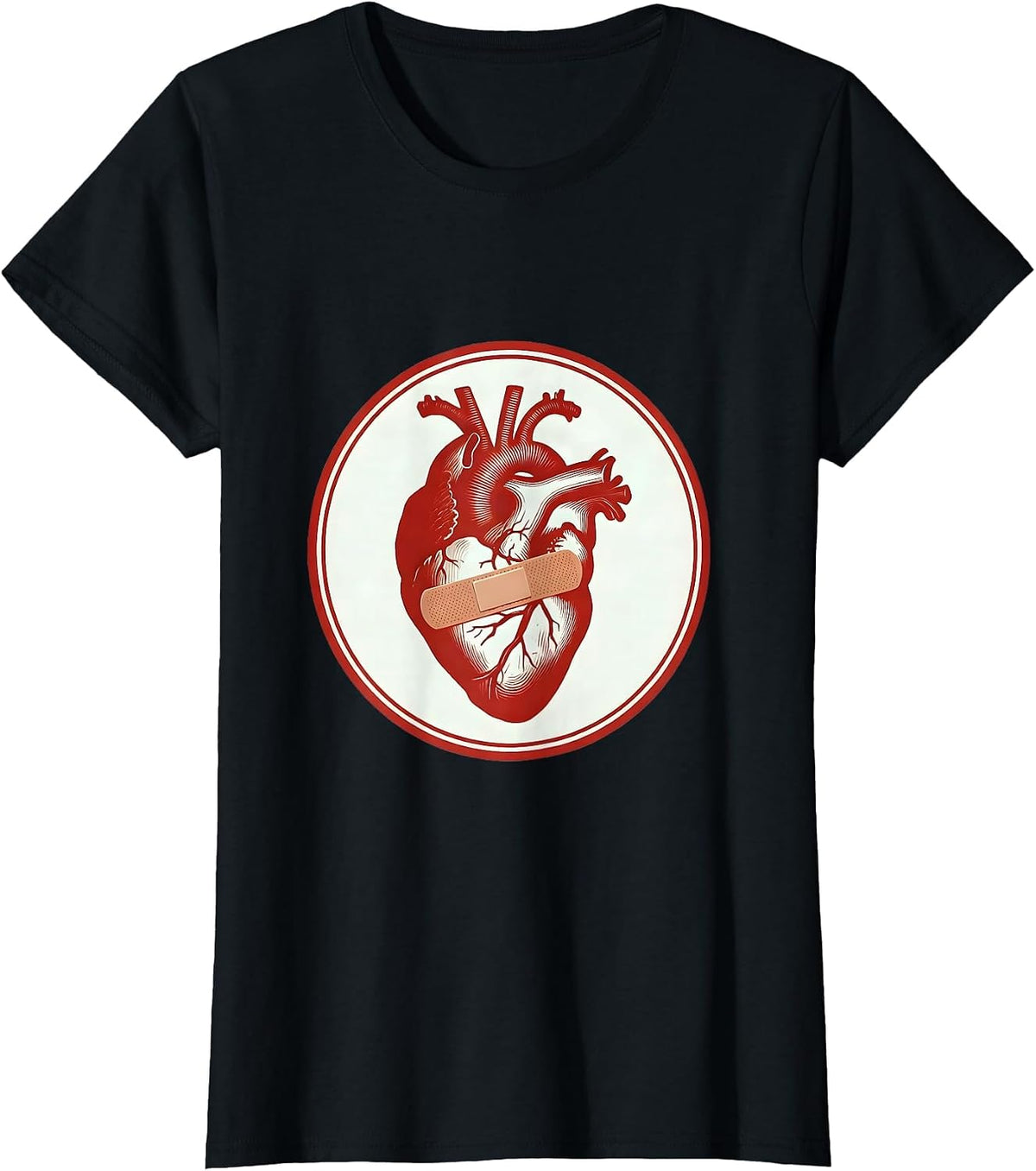 School Nurse Heart Bandage Bow Graphic T-Shirt - Black
