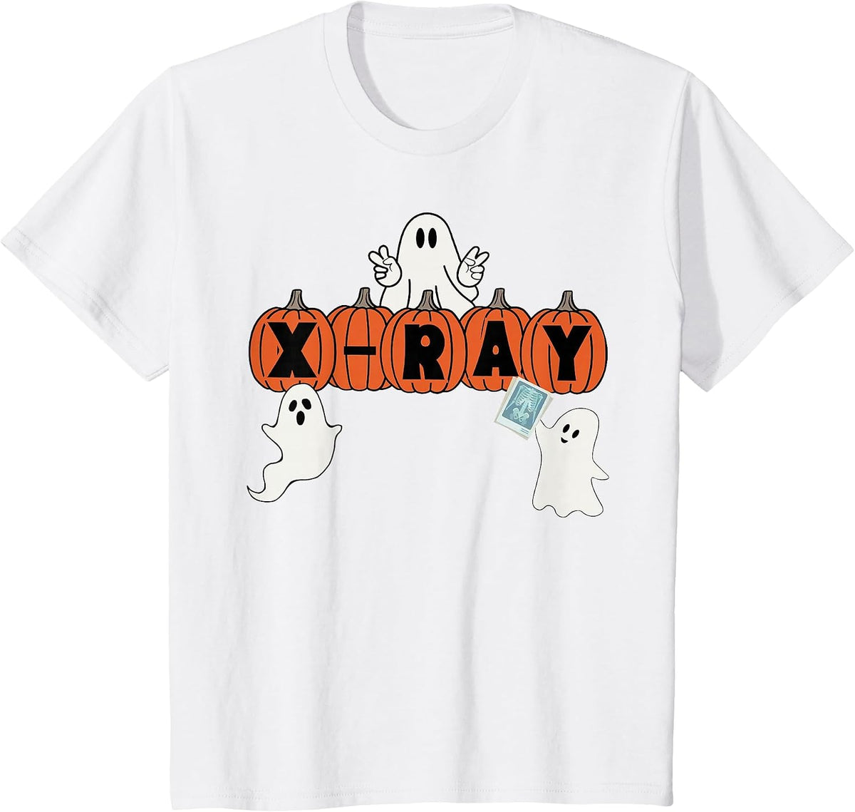 Funny X-Ray Tech Halloween Pumpkins Ghost Radiology Tech T-Shirt - White