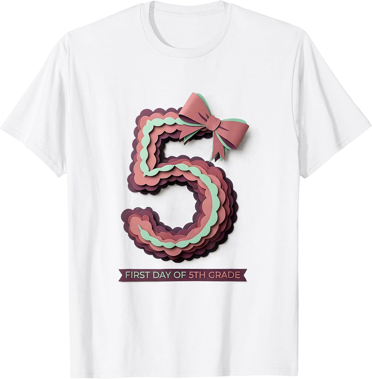 First Day Of 5th Grade Cute Girly Coquette Bow Back T-Shirt - White