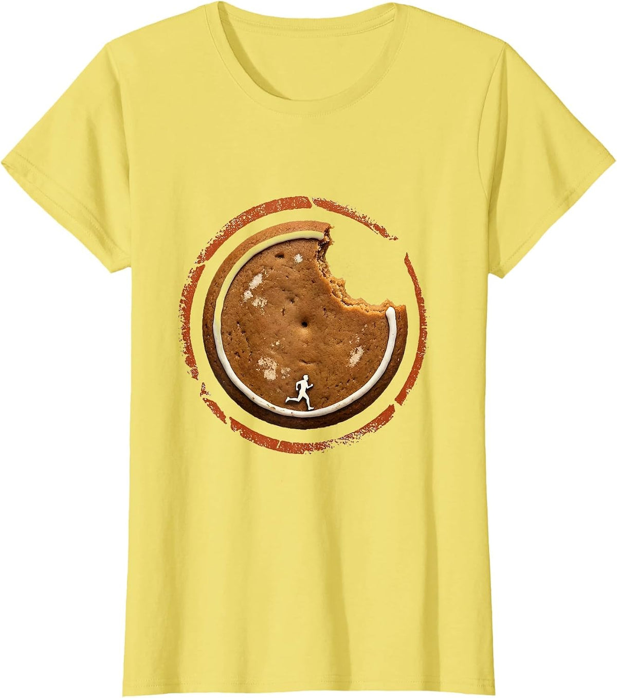 Bitten Gingerbread Runner Stamp Funny Christmas Fun Run T-Shirt - Lemon Yellow