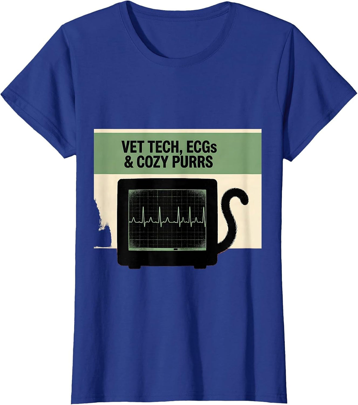 Women's Vet Tech, ECGs & Cozy Purrs Screenprint Poster Veterinary T-Shirt - Royal Blue