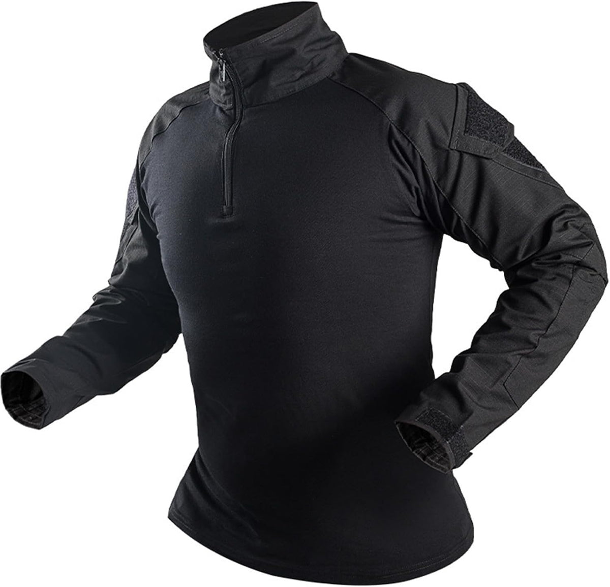 Men's Tactical Combat Shirt, Lightweight Long Sleeve Military BDU Shirts Paintball Airsoft Top with Zipper - Black