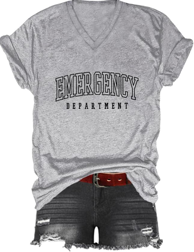 Emergency Department Shirt, Er Nurse T-Shirt, All Departments Tshirt, Classic Graphic Print Unisex V-Neck Tshirt - Grey