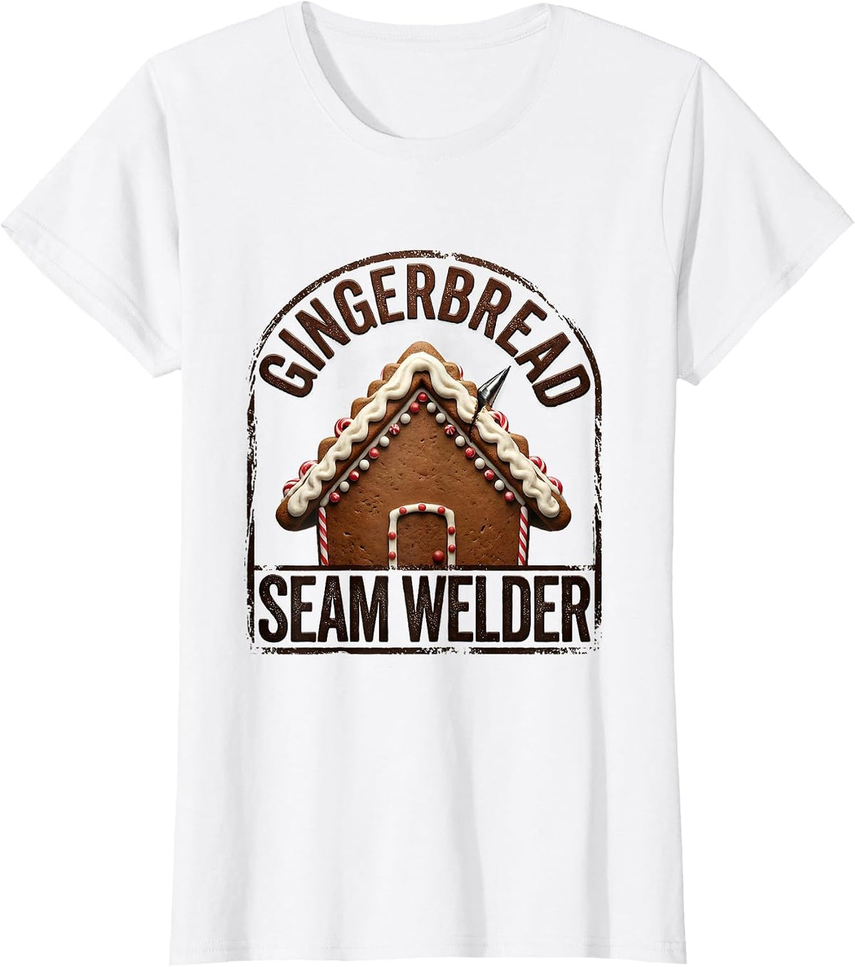 Gingerbread Seam Welder Funny Gingerbread House Decorating T-Shirt - White