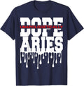 Dope Queen King Graphic Decor Aries Astrology Zodiac T-Shirt - Navy Blue