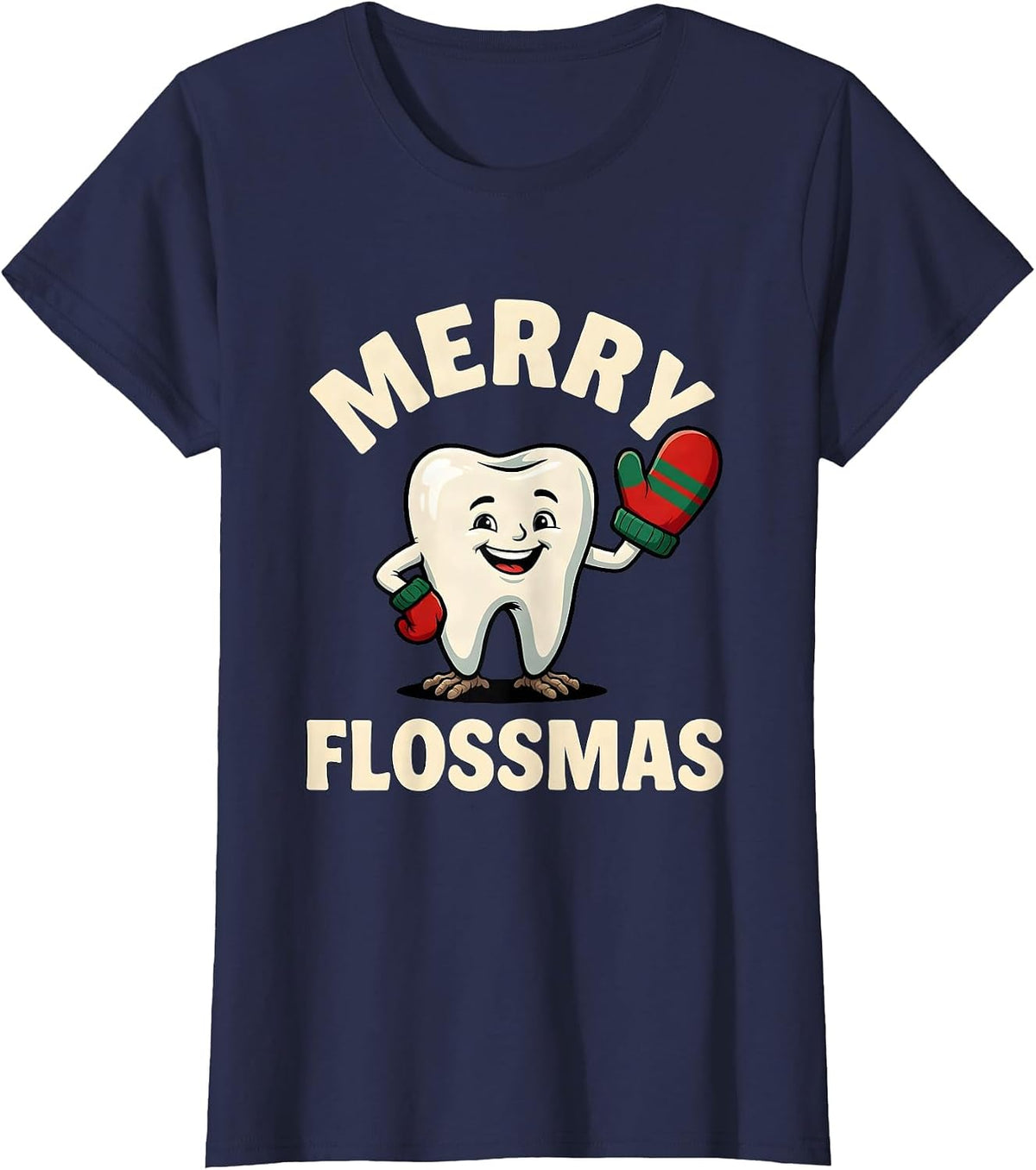 Women's Merry Flossmas Funny Dental Christmas Dentist Dental T-Shirt - Navy Blue