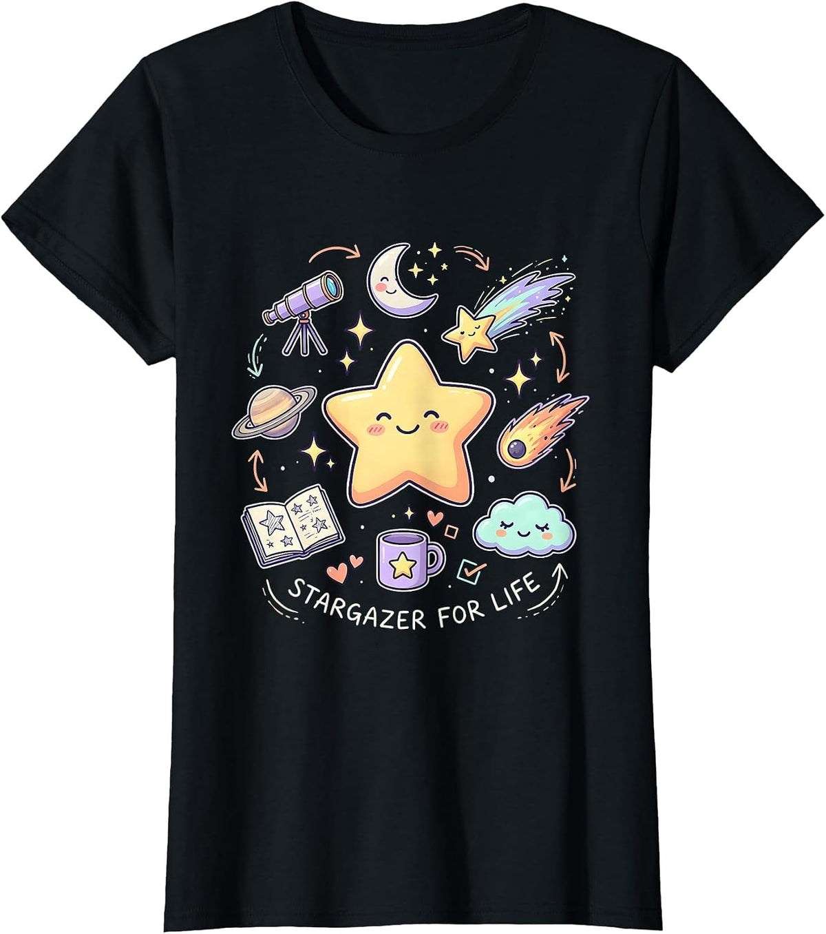 Stargazer For Life Astronomy Night Sky Design T-Shirt - Black