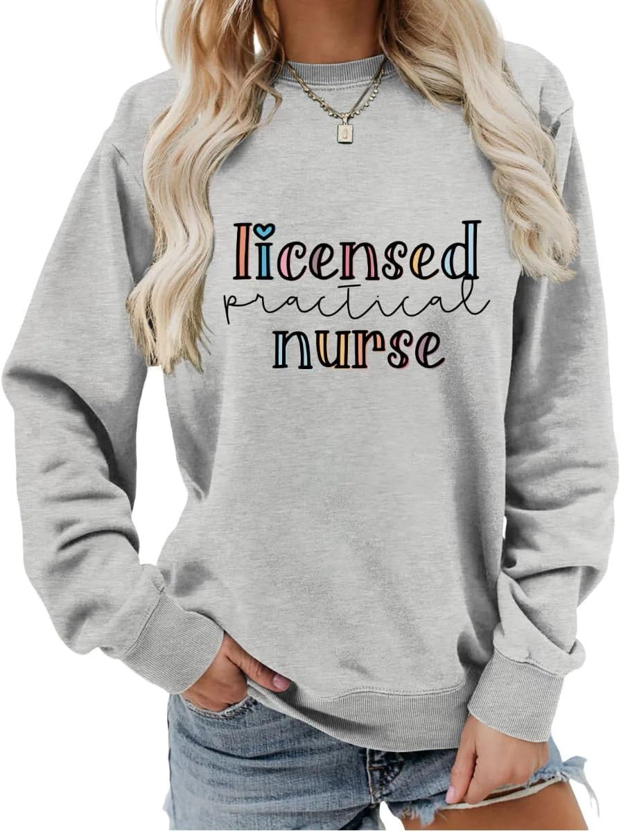 Licensed Practical Nurse Sweatshirt Women Retro LPN Nurse Graphic Crewneck Sweater Graduate Nursing School Shirt - Grey