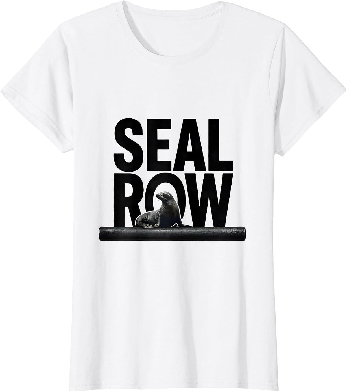 SEAL ROW Minimalist Funny Gym Animal Pun Weightlifting T-Shirt - White