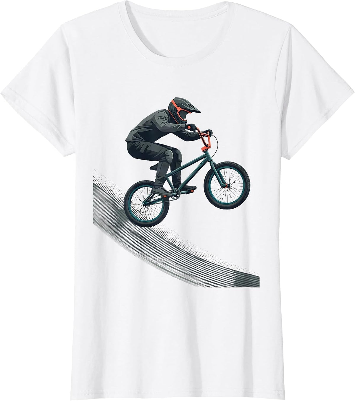 Women's BMX Rider Launching Gate Flat Vector Graphic T-Shirt - White