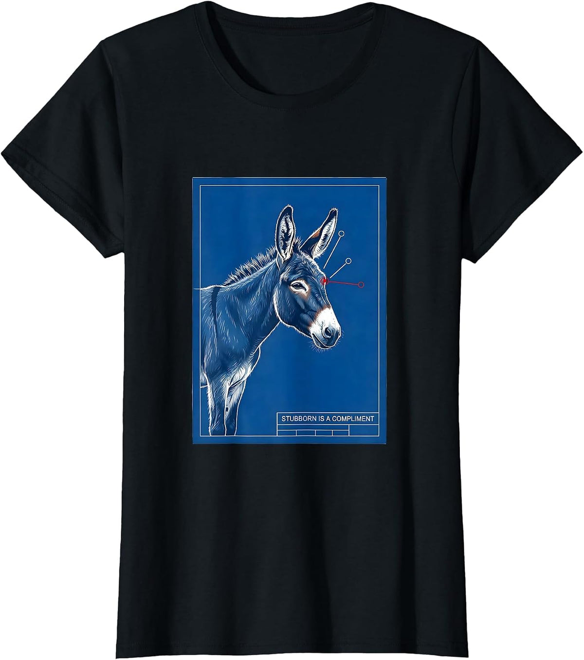 Women's Stubborn Is A Compliment Funny Donkey Farm Animal Humor T-Shirt - Black