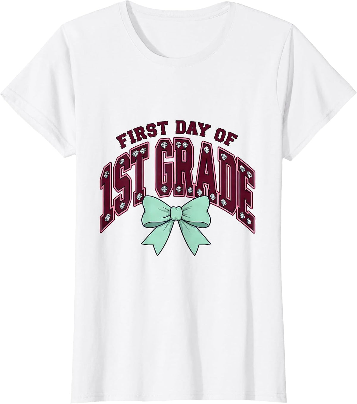 First Day Of 1st Grade Cute Girly Back To School Bow T-Shirt - White