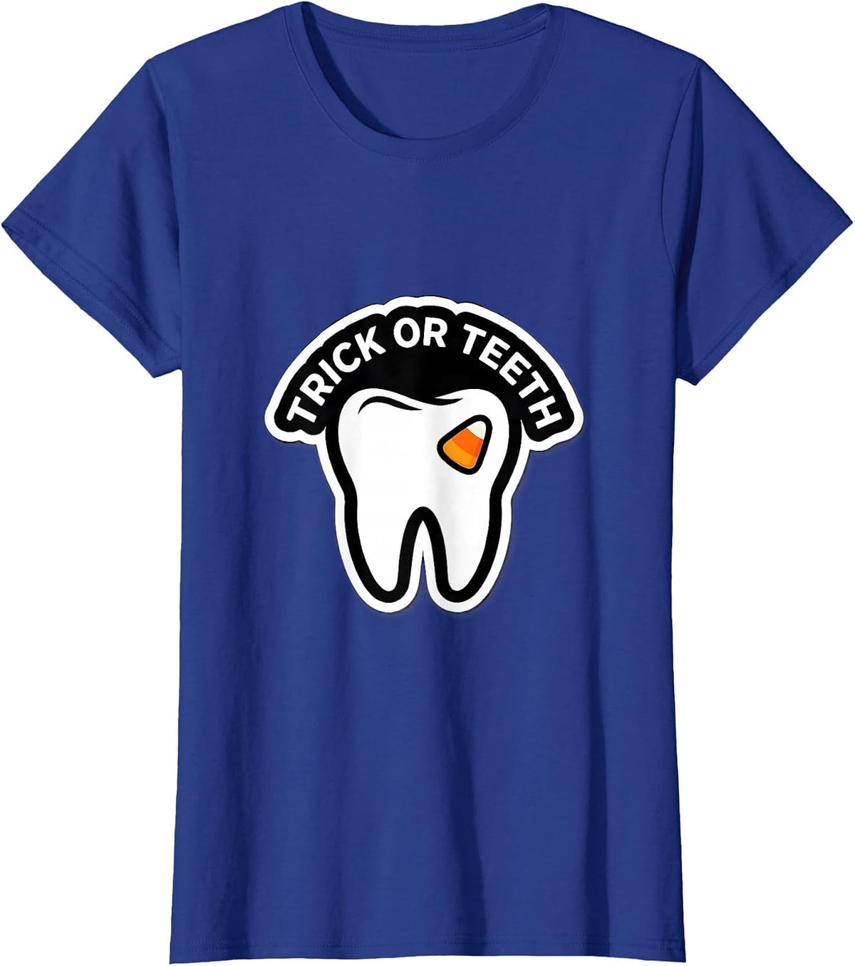 Women's Trick Or Teeth Sticker Style Halloween Dentist Dental Team T-Shirt - Royal Blue