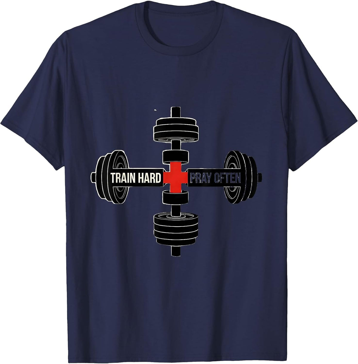 Men's Train Hard Pray Often Geometric Faith Fitness Gym Motivation T-Shirt - Navy Blue