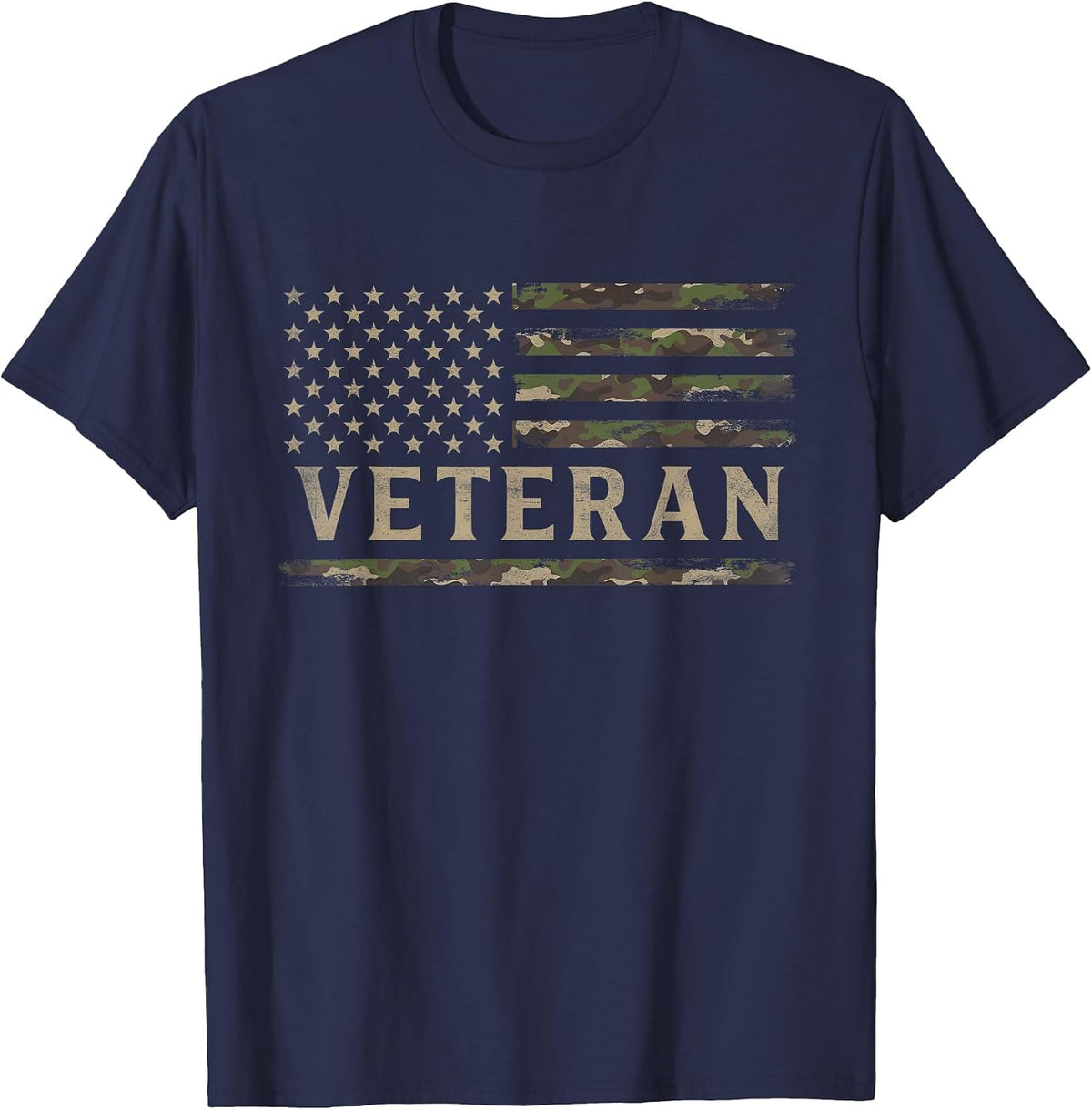 Camo Veteran Camourflage USA Flag Fathers Day Patriot T-Shirt - Navy Blue