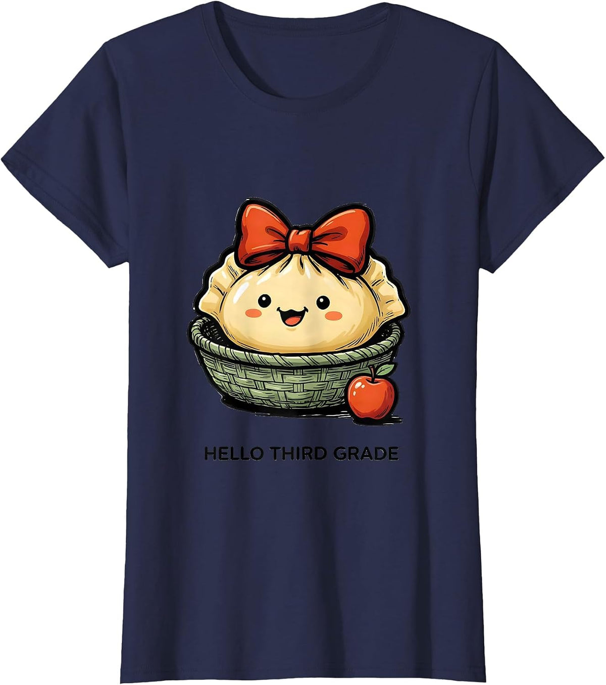 Women's Hello Third Grade Cute Dumpling Back to School Girl Teacher T-Shirt - Navy Blue
