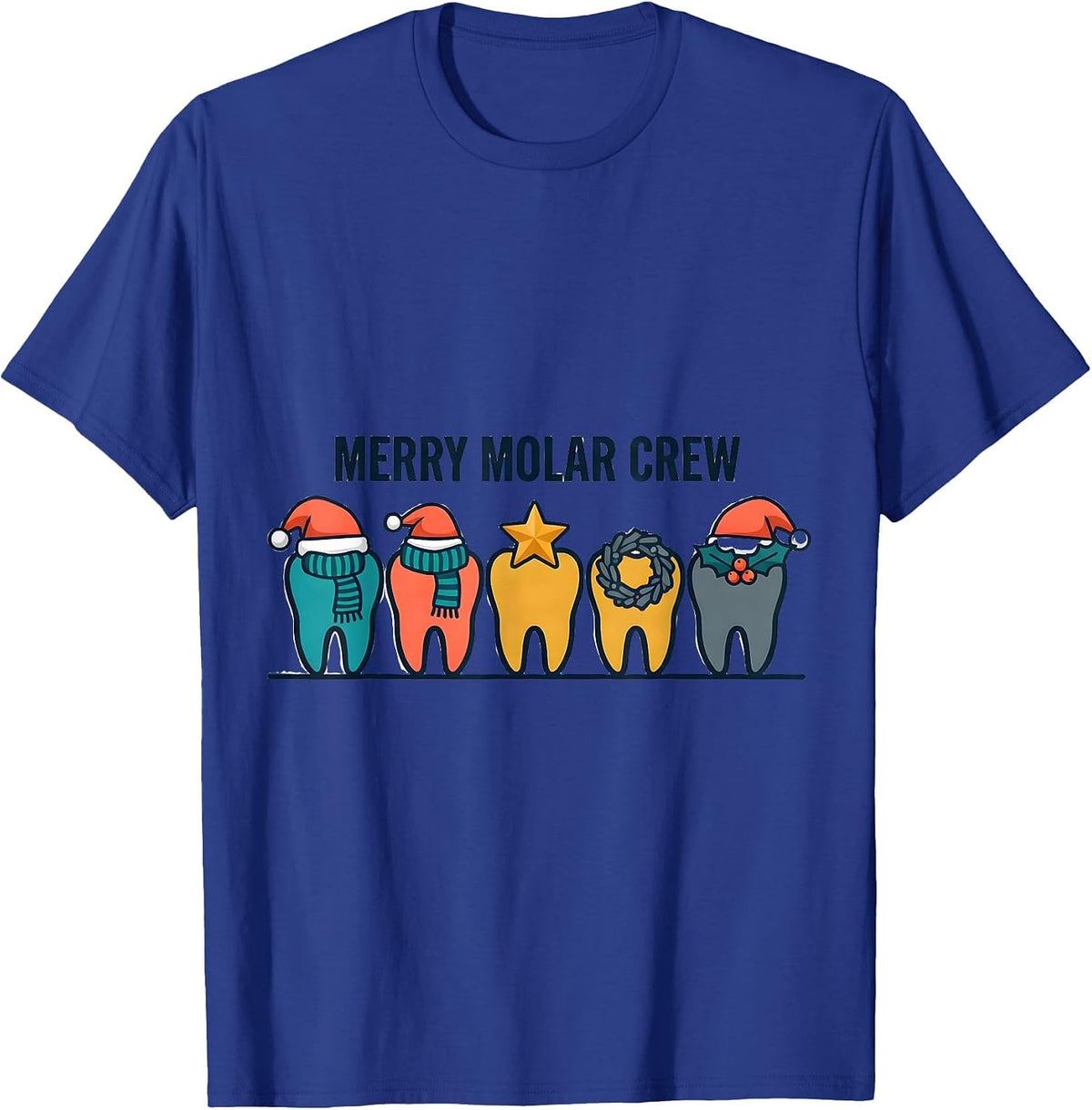 Men's Merry Molar Crew Funny Dental Christmas Dentist Crew Gift T-Shirt - Royal Blue
