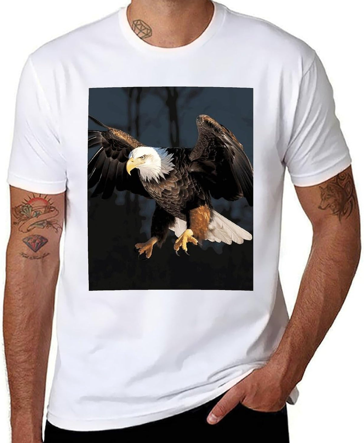 Men's Shirts Short Sleeve 3D Bald Eagle T-Shirt for Men Trendy Crewneck T-Shirt Cotton Tee White - Style