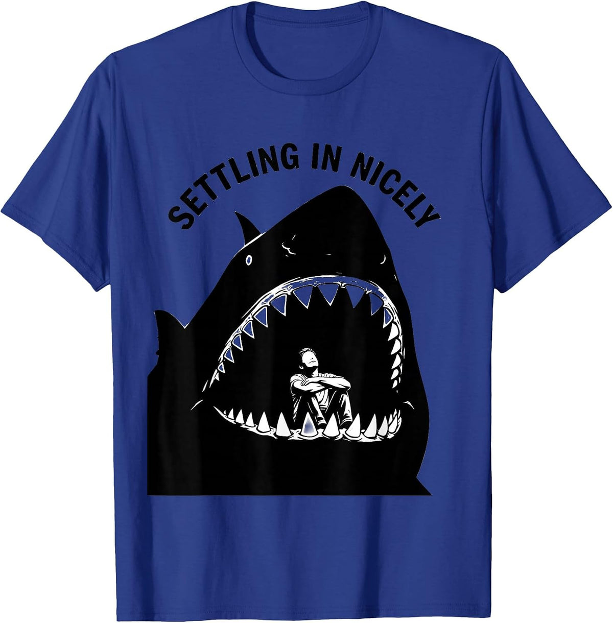Men's Settling In Nicely Funny Shark Jaw Halloween Costume Novelty T-Shirt - Royal Blue
