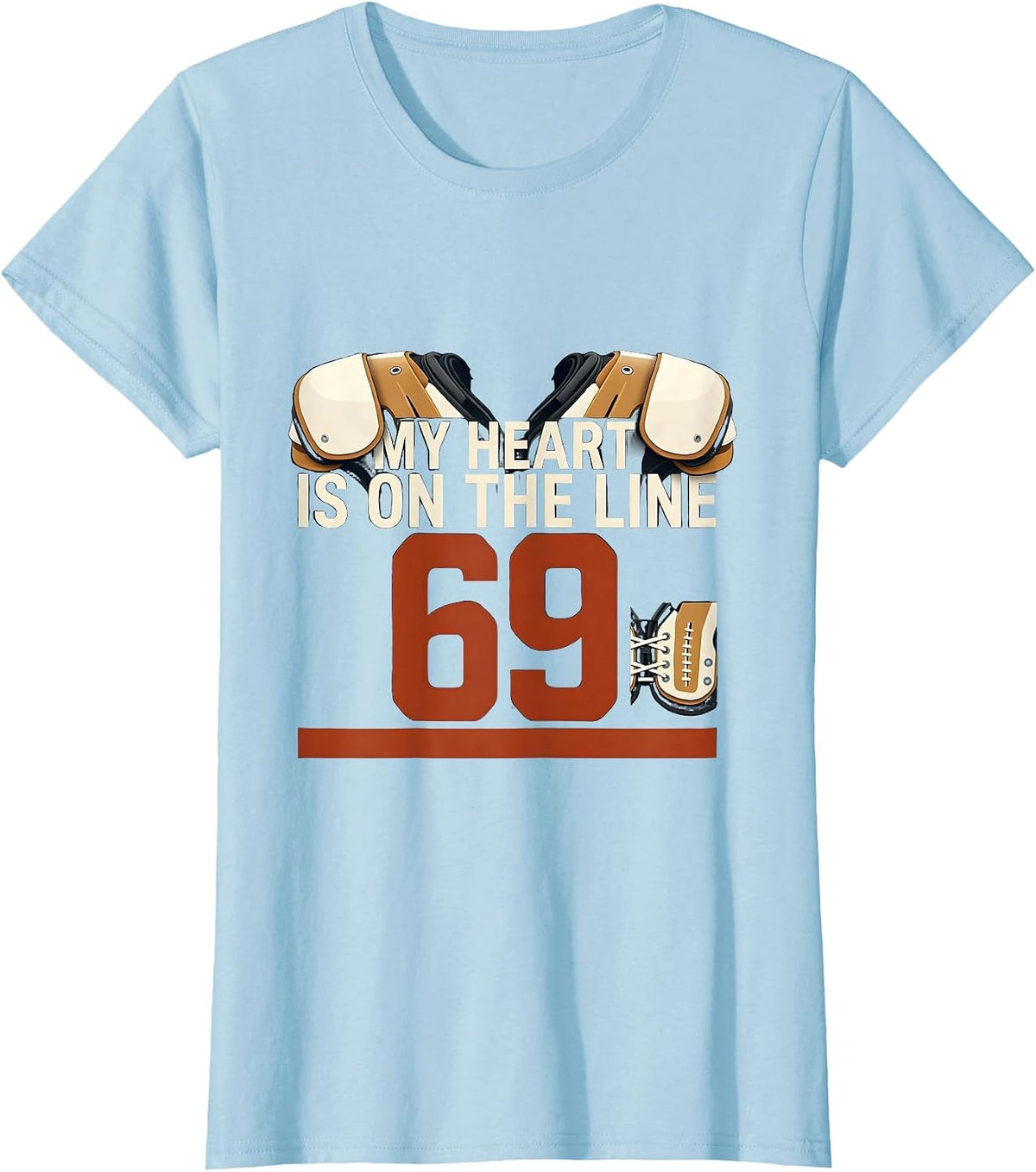 Women's My Heart Is On The Line 69 Football Lineman Mom Jersey T-Shirt - Baby Blue