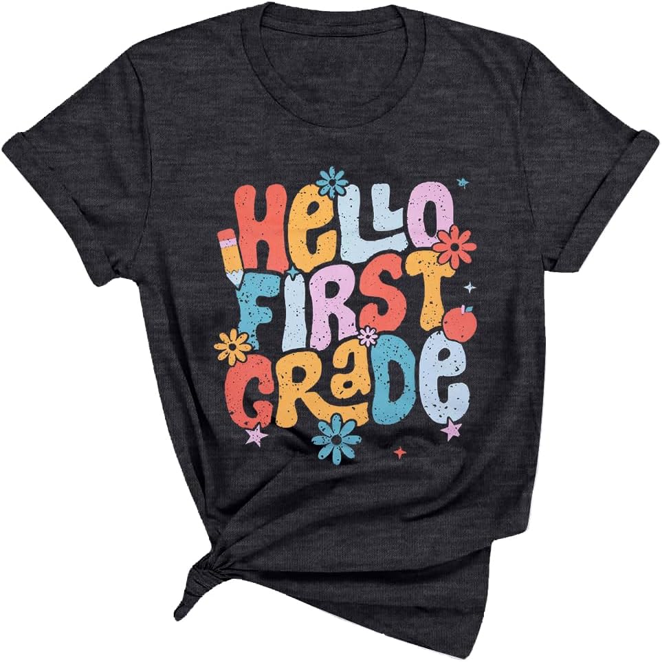 Teacher Shirt Women First Day of School T-Shirt Back to School Tshirts - First Grade Grey