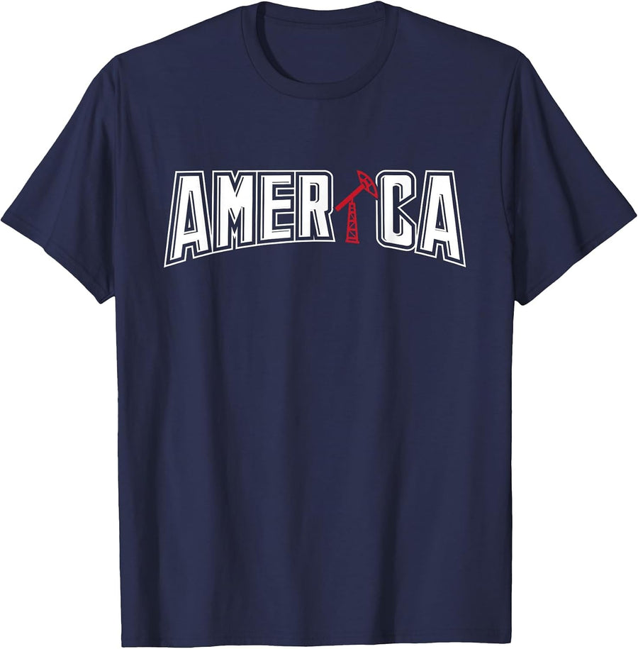 Patriotic America Oilfield Worker Oilman Oil Rig Drilling T-Shirt - Navy Blue