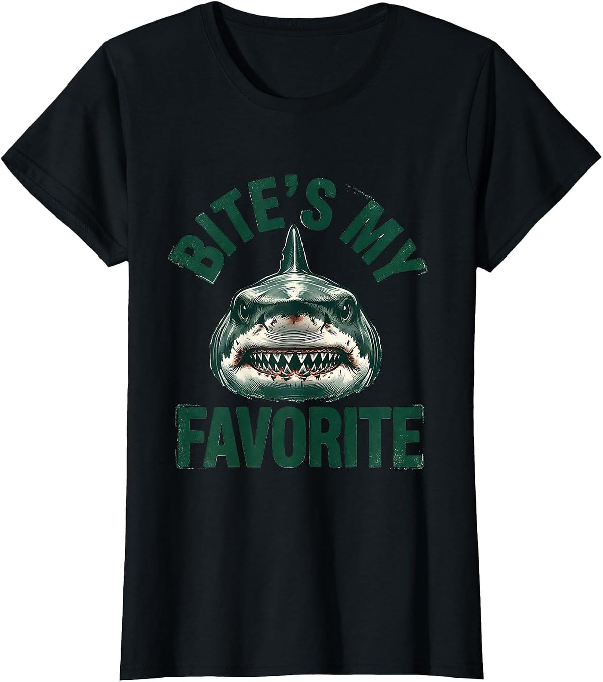 Women's Bite's My Favorite Funny Shark Lover Ocean Wildlife Humor T-Shirt - Black