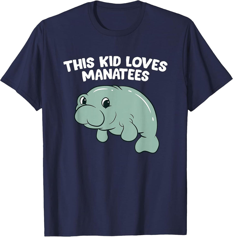 This Kid Loves Manatees Cute Manatee Kids T-Shirt - Navy Blue