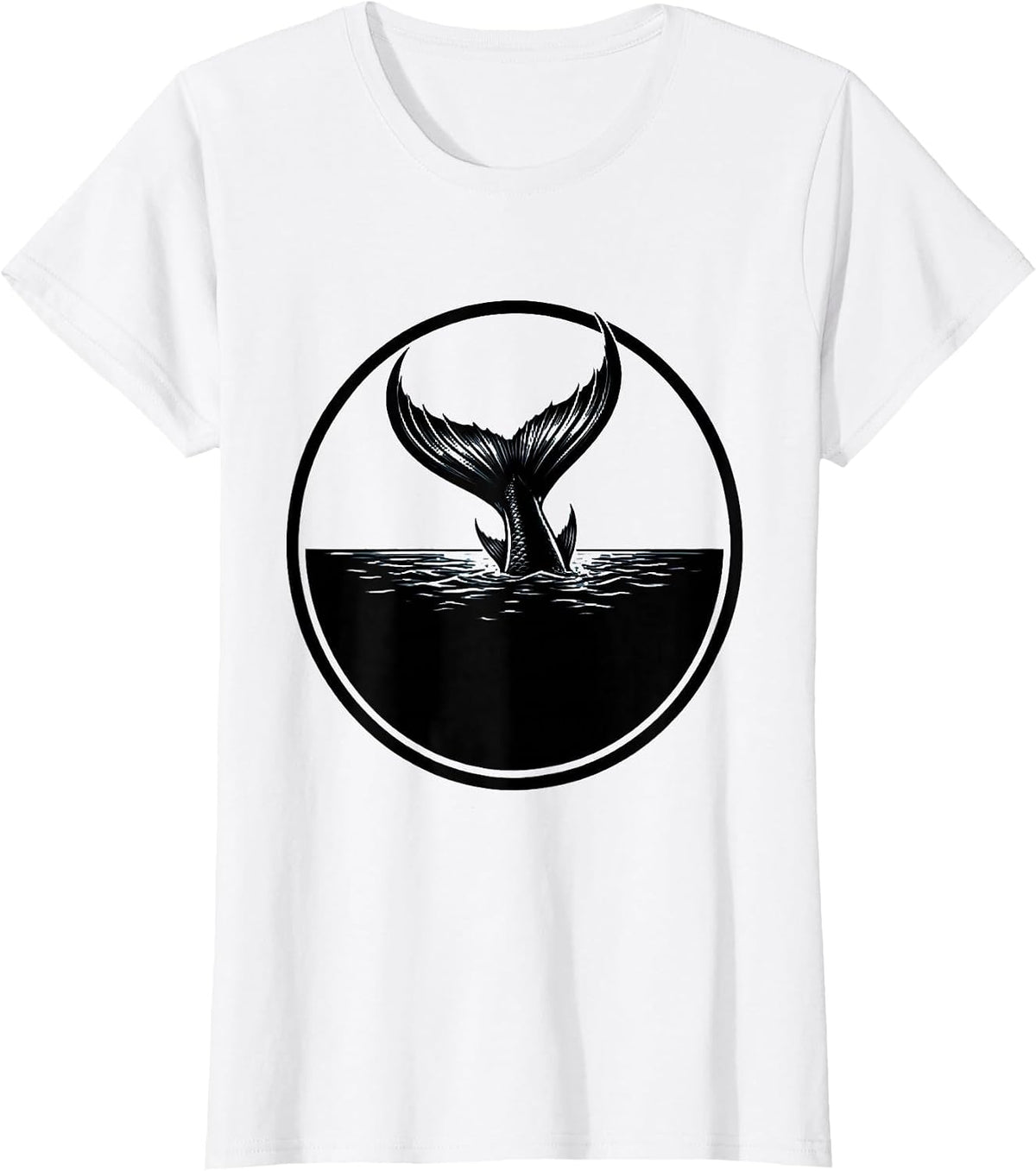 Giant Fish Tail Diving Below the Surface T-Shirt - White
