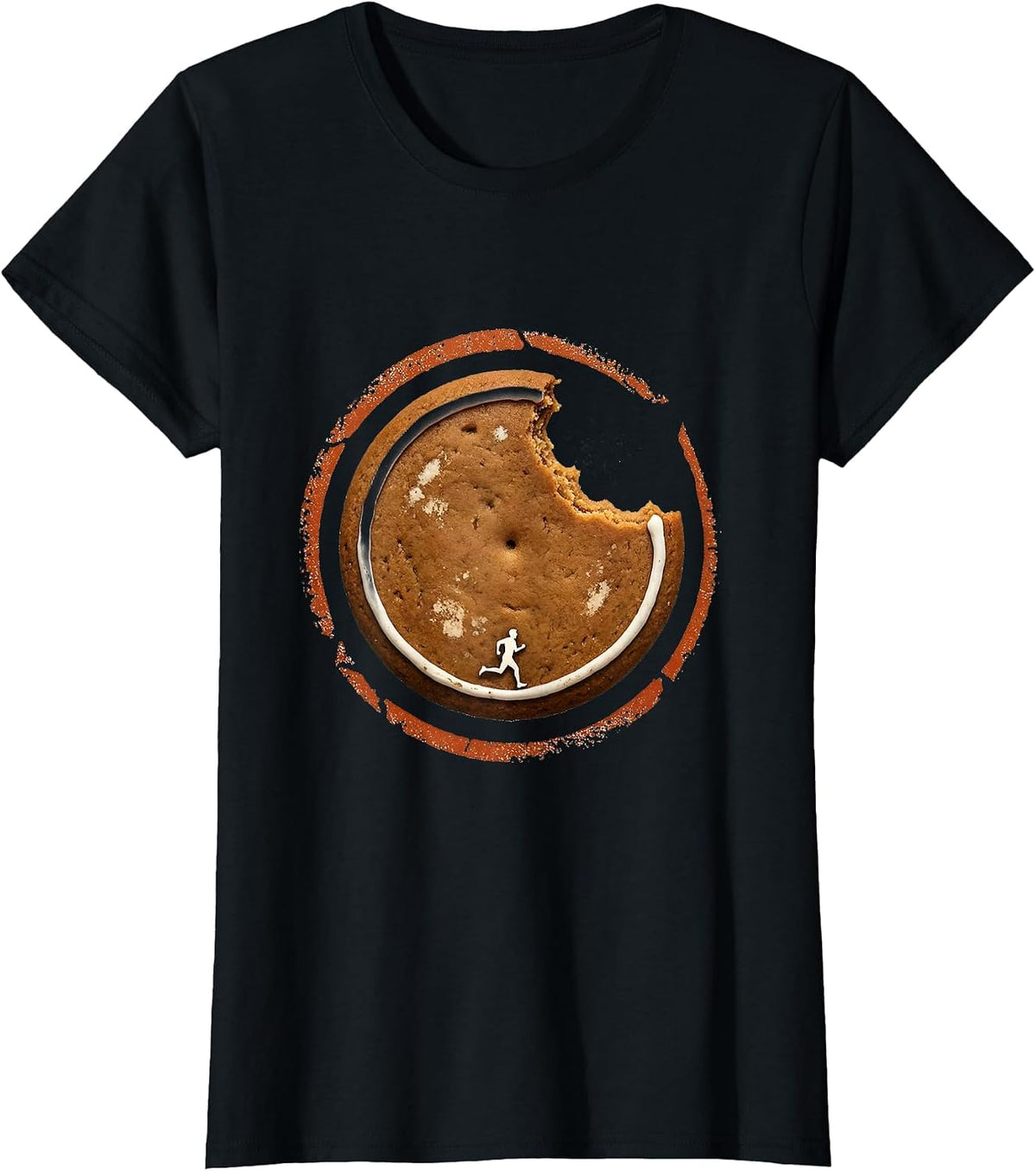 Bitten Gingerbread Runner Stamp Funny Christmas Fun Run T-Shirt - Black