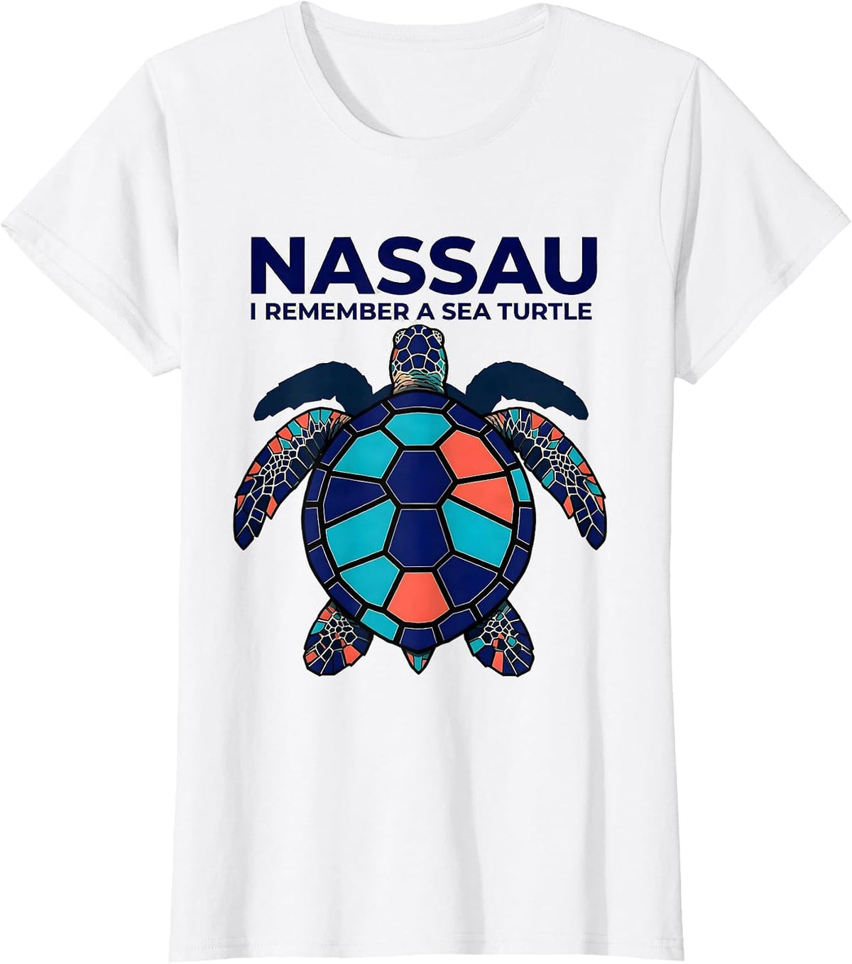 Women's NASSAU I REMEMBER A SEA TURTLE Stained Glass Mosaic Sea T-Shirt - White