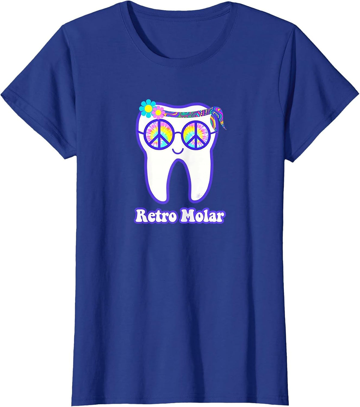 Retro Molar Tooth Hippie Peace Dental Hygienist Dentist RDH T-Shirt - Royal Blue