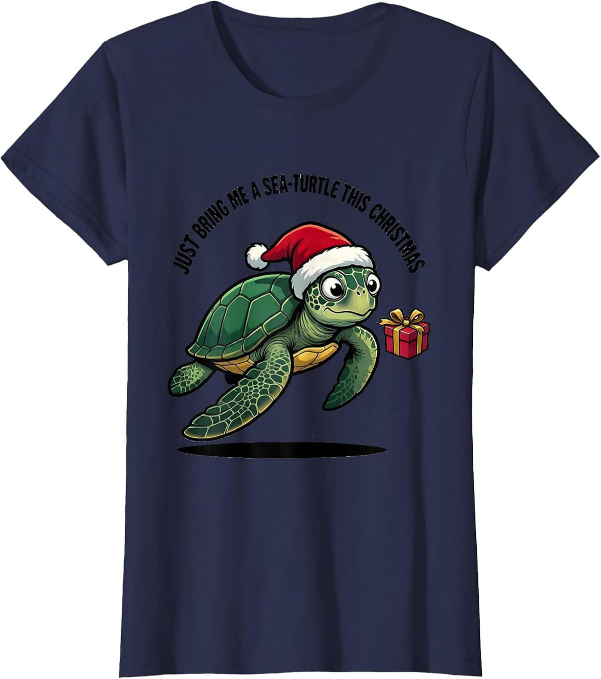 Women's Just Bring Me A Sea Turtle This Christmas Sea Turtle Lover T-Shirt - Navy Blue
