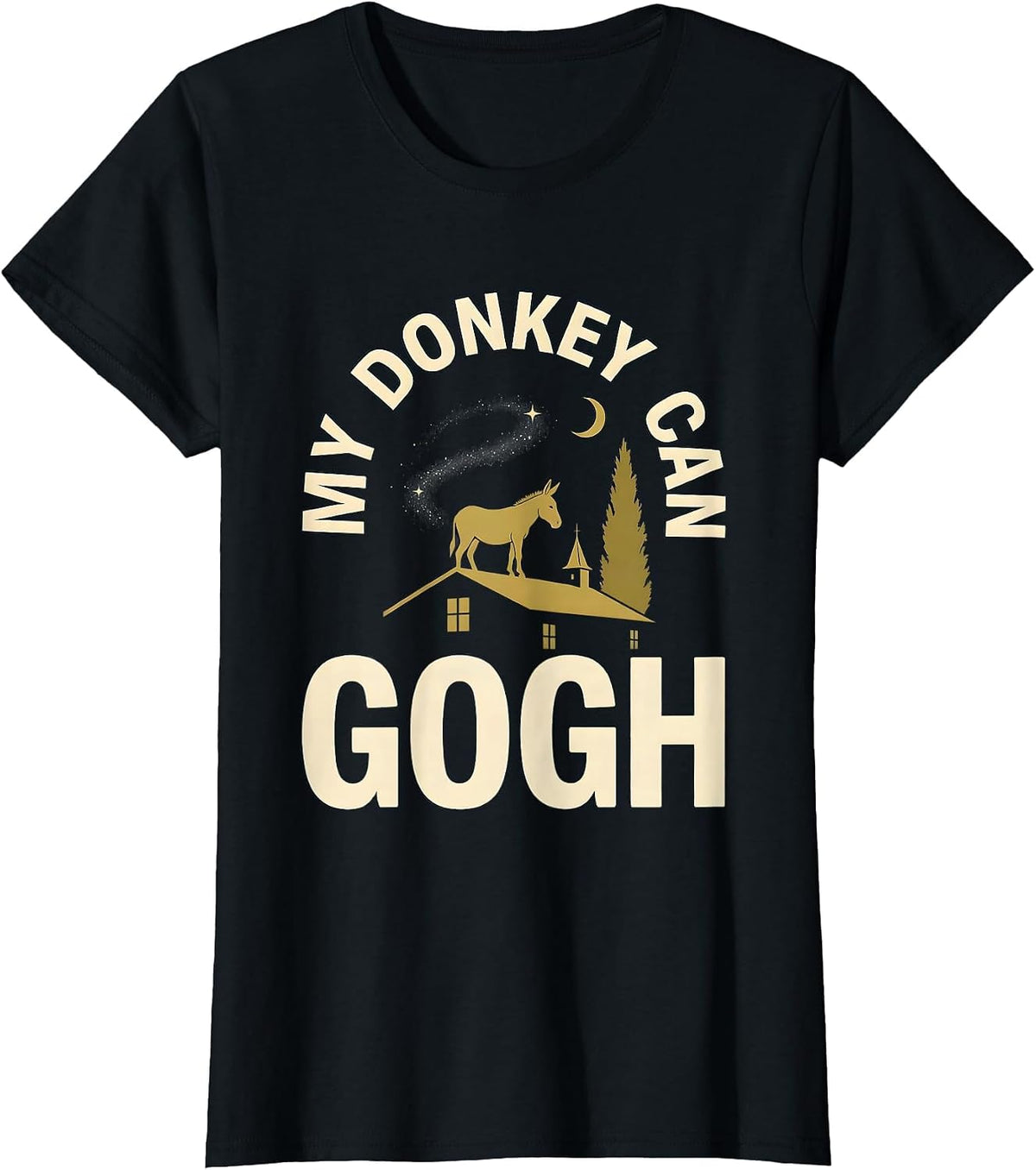 Women's My Donkey Can Gogh Minimalist Animal Lover Art Parody Humor T-Shirt - Black