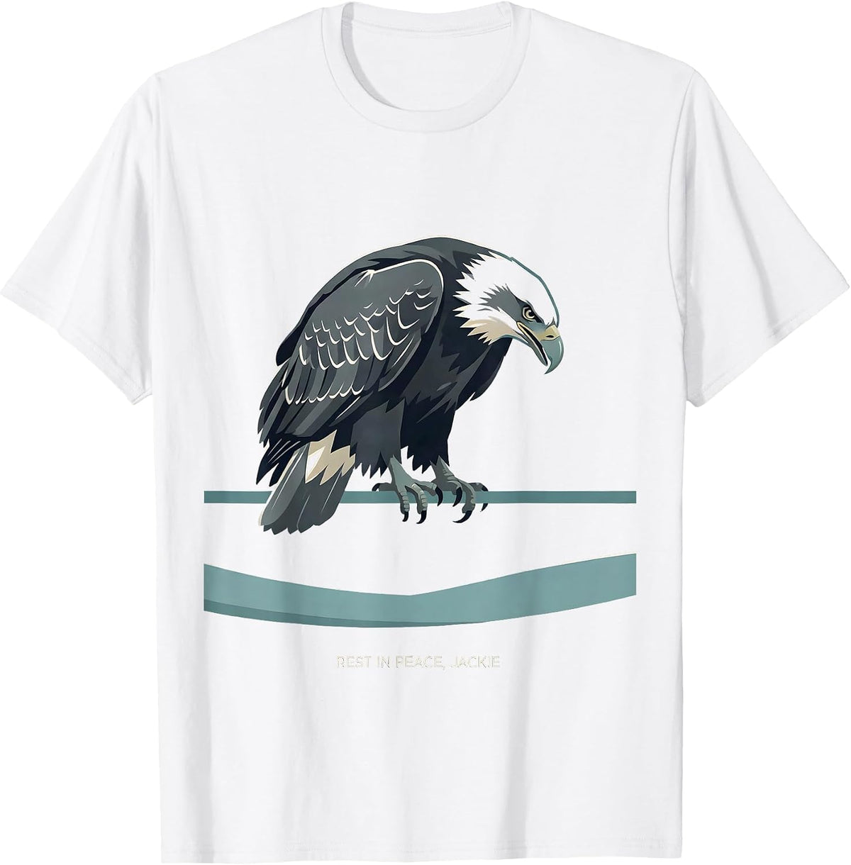 Rest In Peace Jackie Flat Vector Bald Eagle Memorial Tribute T-Shirt - White