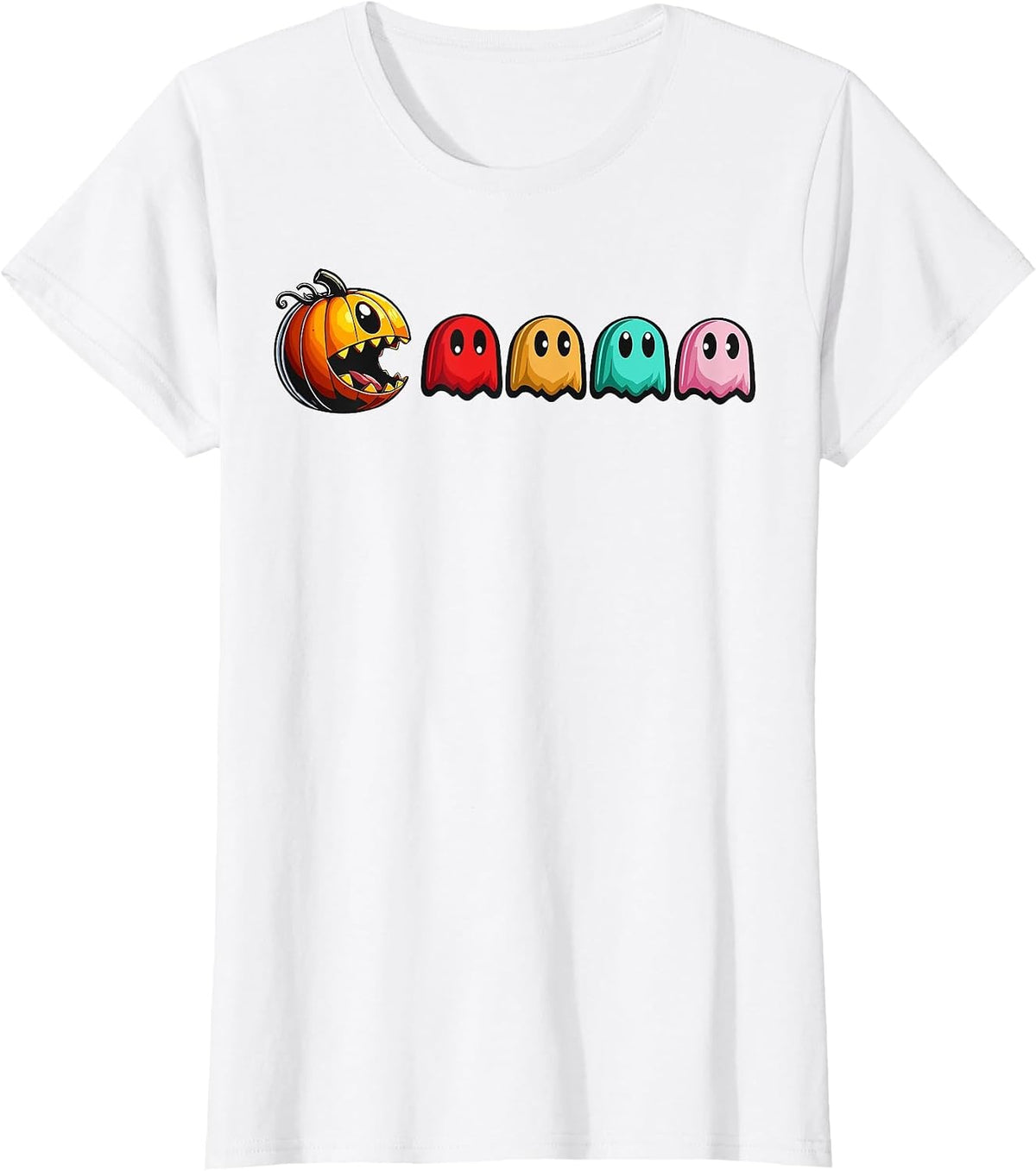 Halloween Pumpkin vs. Ghosts Retro Video Game T-Shirt - White