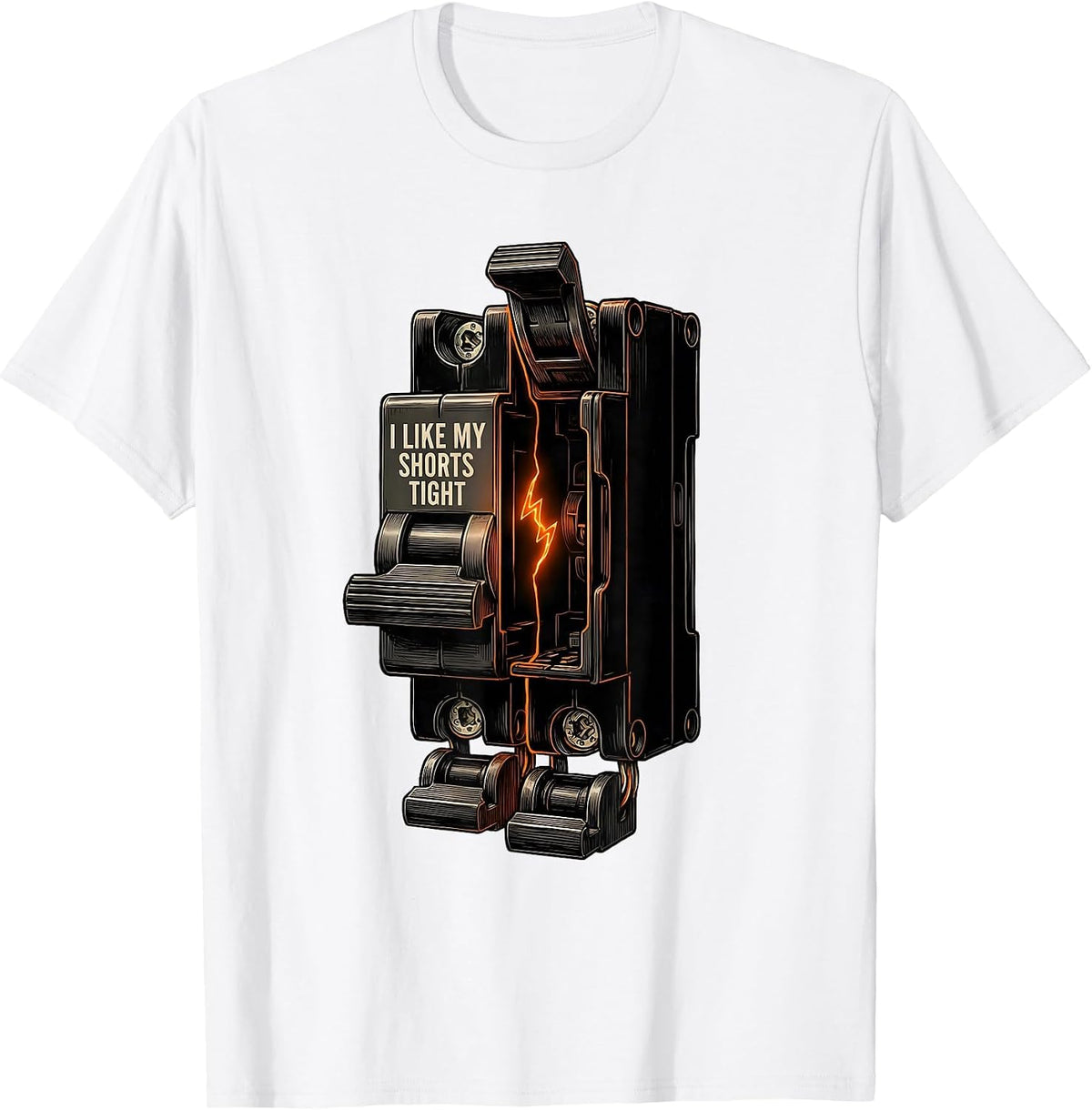 Men's I Like My Shorts Tight Funny Electrician Skeleton Technical T-Shirt - White