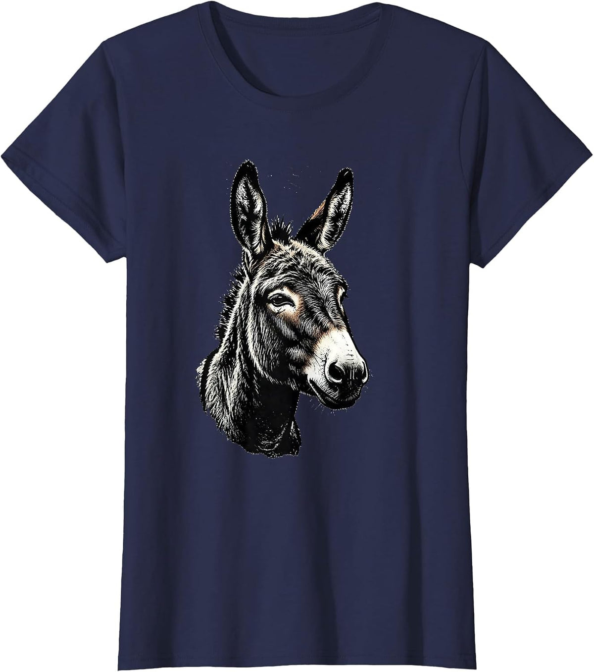 Women's Donkey Stamp Funny Farm Animal Quirky Humor T-Shirt - Navy Blue