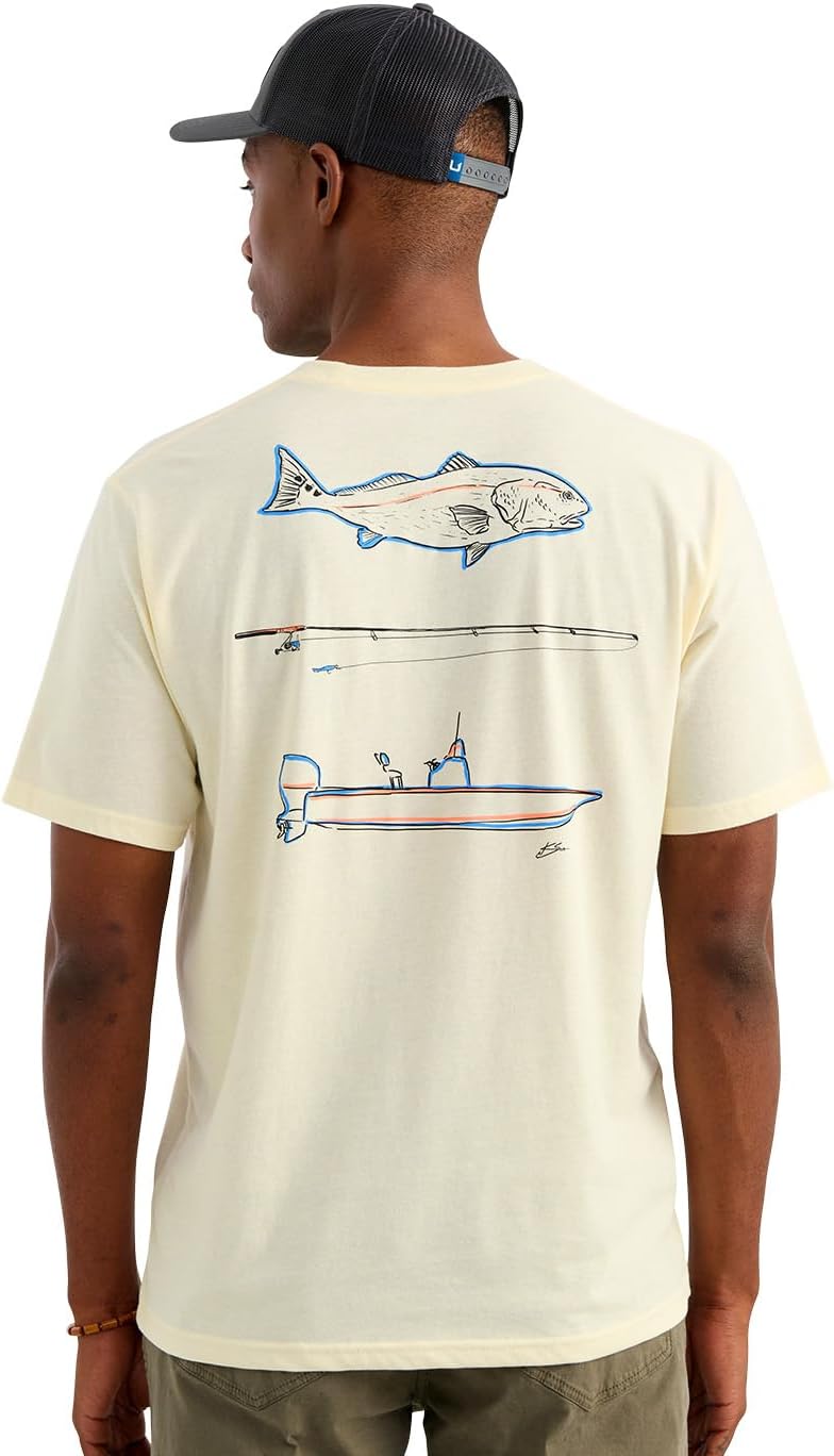 HUK Men's Kc Scott Original Fishing Artwork Graphic Pocket Tee Shirts, Short Sleeve Casual T-Shirts, Soft Cotton Blend -