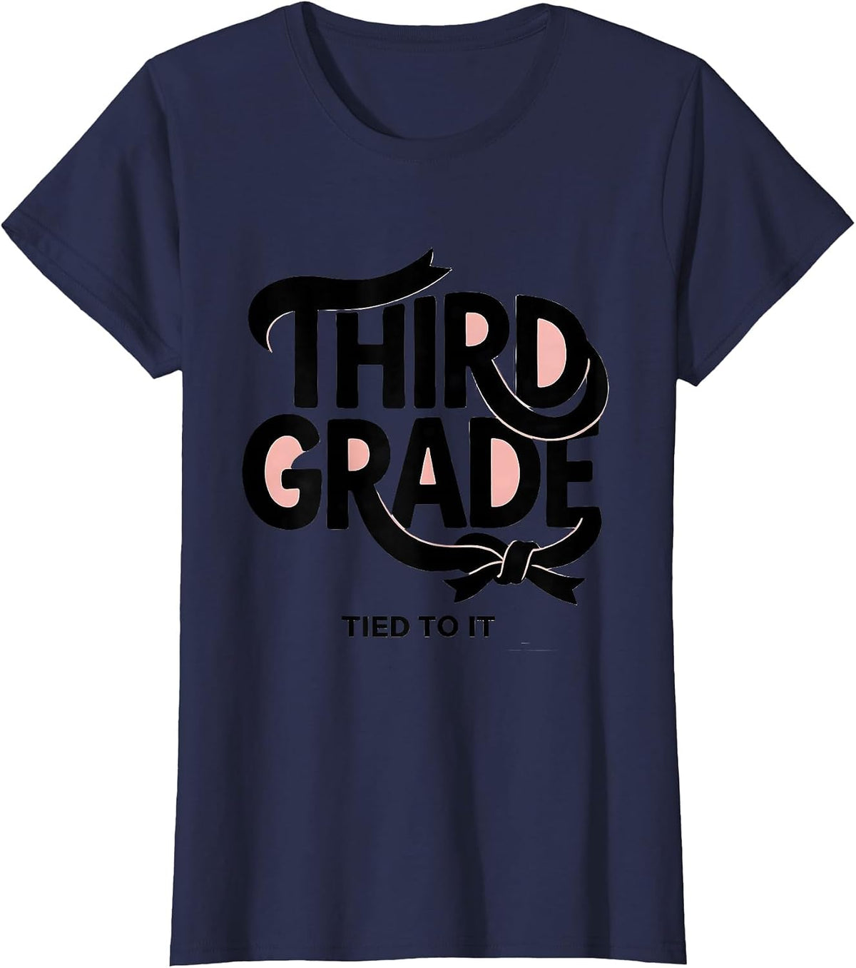 Women's Third Grade Tied To It Cute Coquette Bow Back to School T-Shirt - Navy Blue