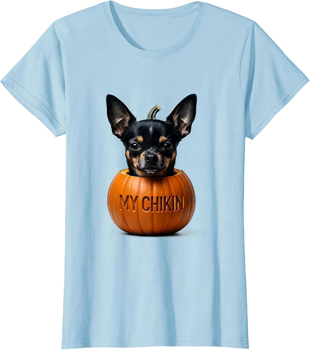 My Chikin Minimalist Chihuahua Halloween Pumpkin Dog Lover T-Shirt - Baby Blue