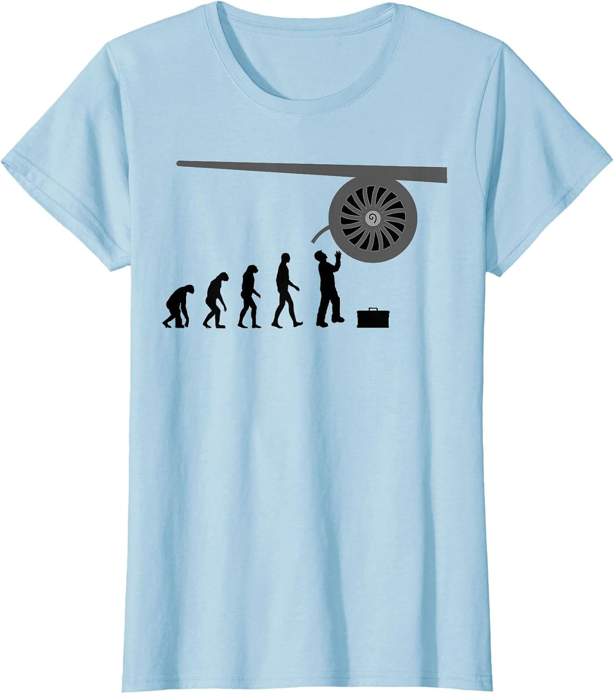 Jet Engine Picture Tee Airplane Mechanic Technician T-Shirt - Baby Blue