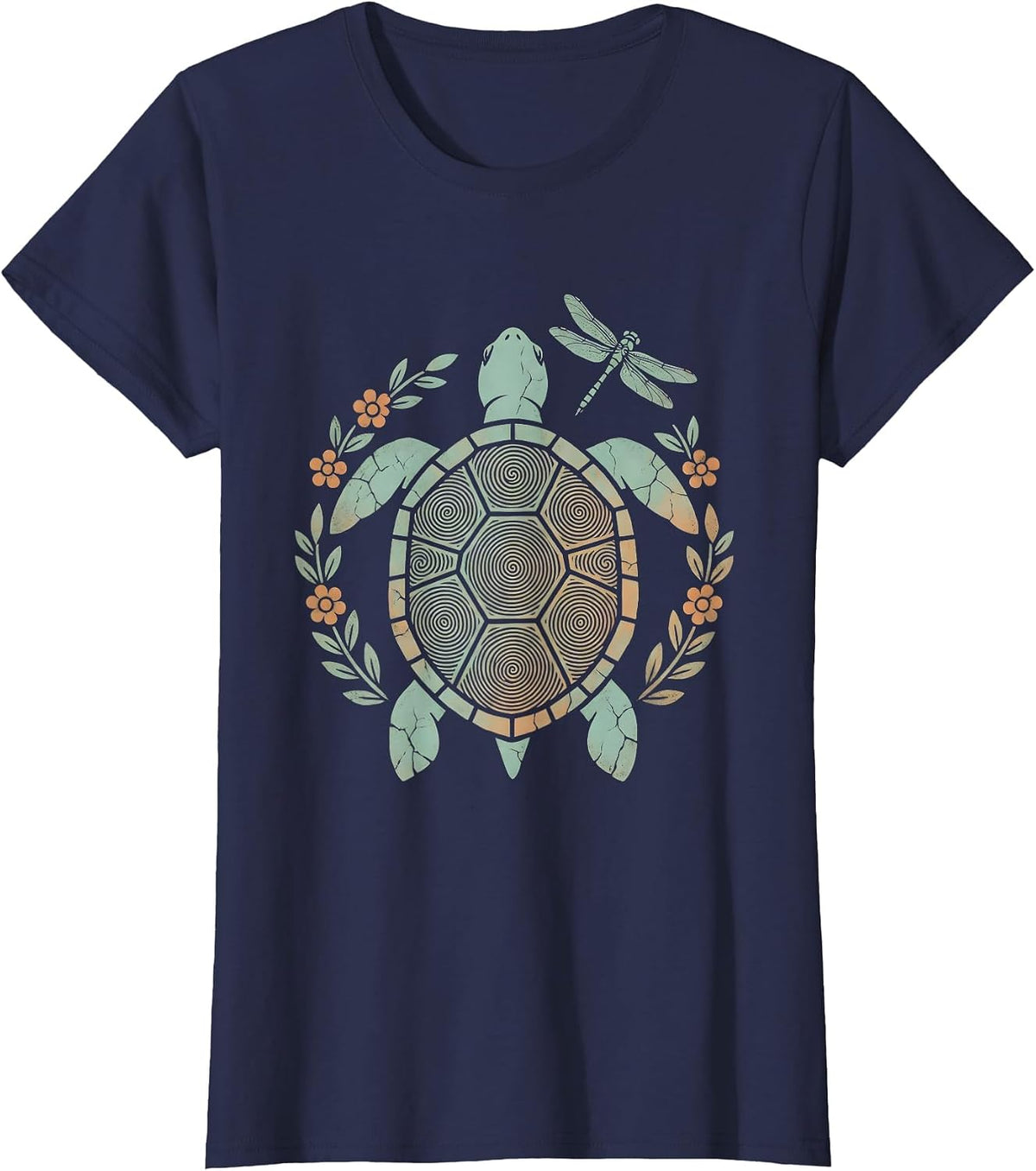 Women's Sea Turtle Tie Dye Spiral Shell Graphic T-Shirt - Navy Blue
