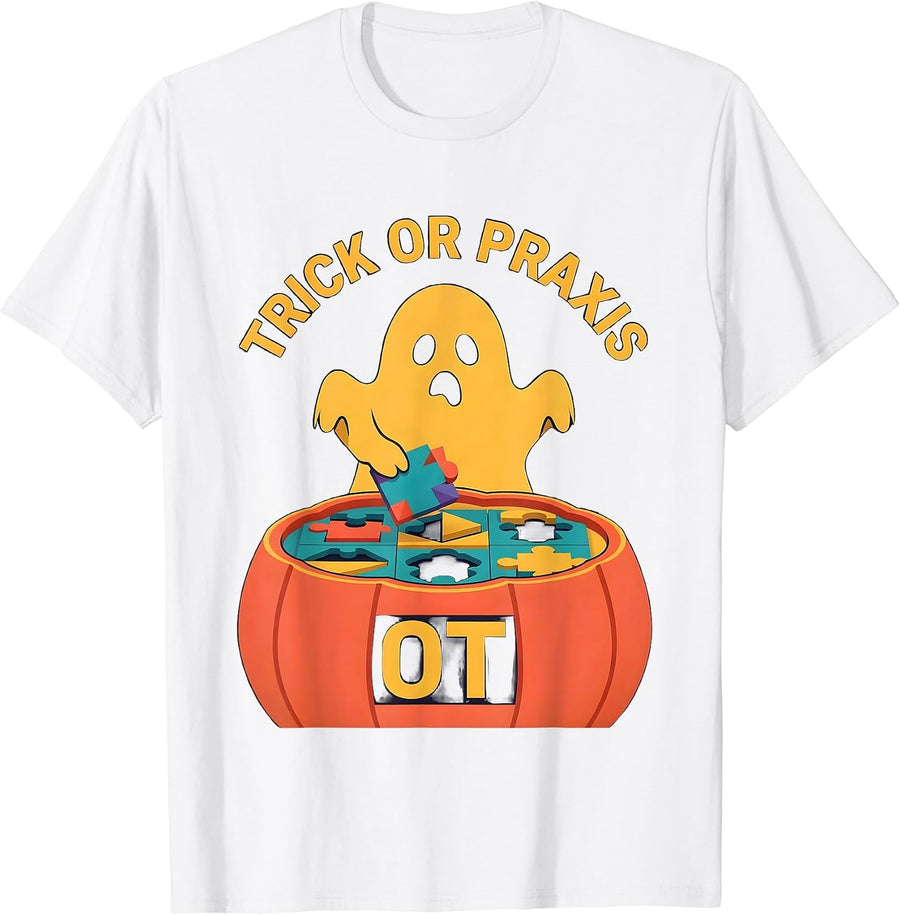 Men's Trick Or Praxis OT Funny Occupational Therapist Halloween T-Shirt - White