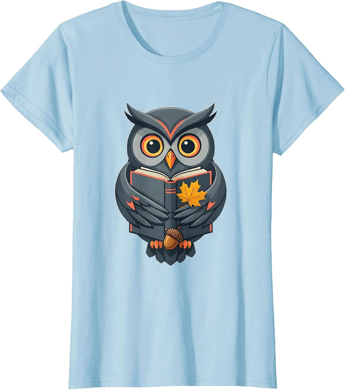 Round-Eyed Owl Book Lover Flat Vector Fall Gift T-Shirt - Baby Blue