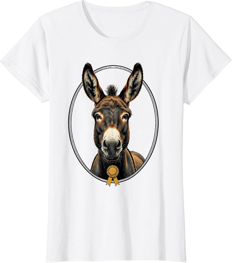 Women's Donkey Portrait Funny Animal Lover Vintage Humor T-Shirt - White