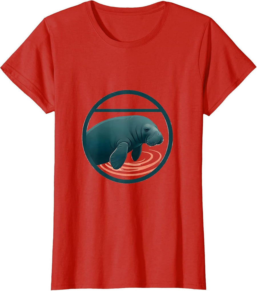 Women's Manatee Minimalist Wildlife Lover Gift T-Shirt - Red