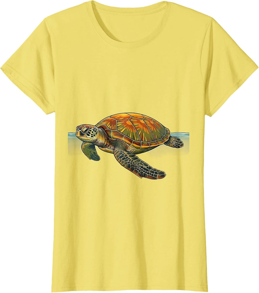 Sea Turtle Sunset Retro 70s Beach Humor T-Shirt - Lemon Yellow