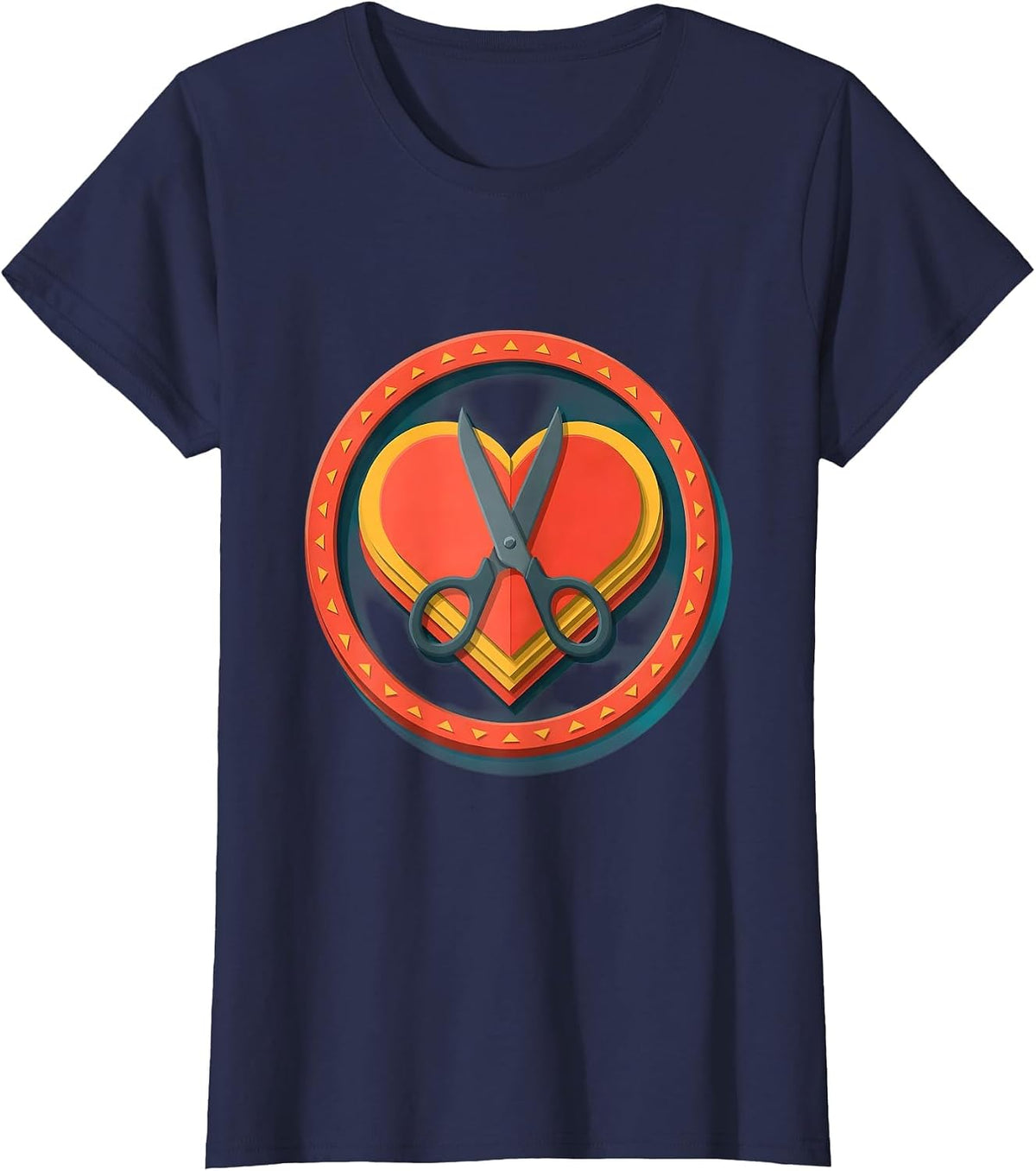 Women's Preschool Teacher Scissors Cutting Paper Heart T-Shirt - Navy Blue